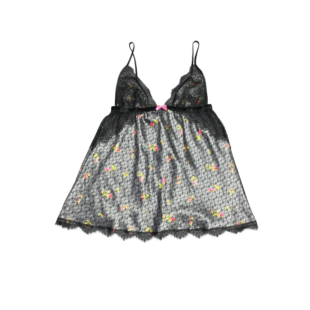 Victoria's Secret Floral Lace Trim Satin Slip‎ Dress Cami Size Medium Lingerie